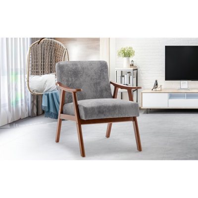 Chaise de style Mid-Century moderne, chaise de salon avec structure en bois massif, chaise d'appoint à dossier très épais, fauteuil à oreilles, chaise longue d'intérieur