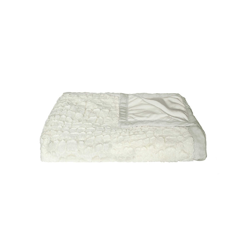 Ivory Faux Fur Knitted Throw Blanket 50" x 70"