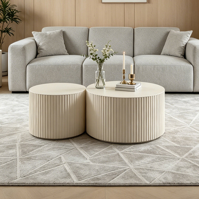 Table basse ronde en bois, Beige + crème, H 15,75 po x l 47,25 po x P 47,25 po