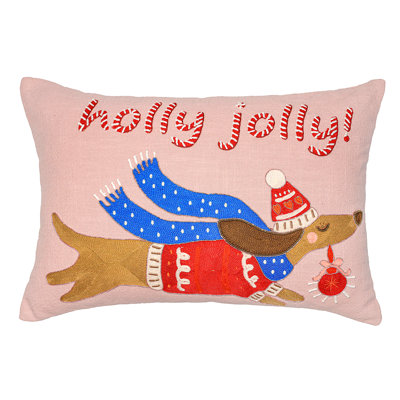 Vibhsa Holly Jolly Dog Christmas Pillow 14x20