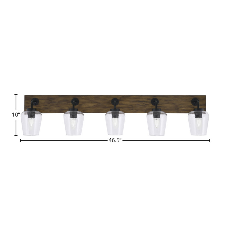 Barre d'éclairage de salle de bain 5 lumières Oxbridge, Clair, Noir mat/brun