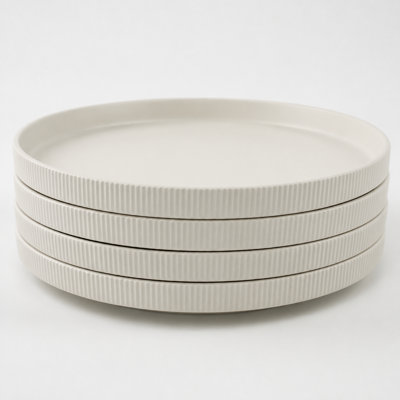 Ensemble de 4 assiettes à salade en grès côtelé Adelle de 4, assiettes à dessert et apéritif texturées ivoire moderne