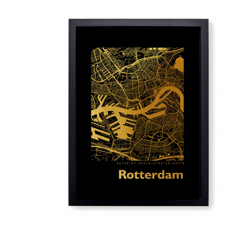 Rotterdam Map - Single Picture Frame Print, 42.5cm H x 32.5cm W x 3.5cm D