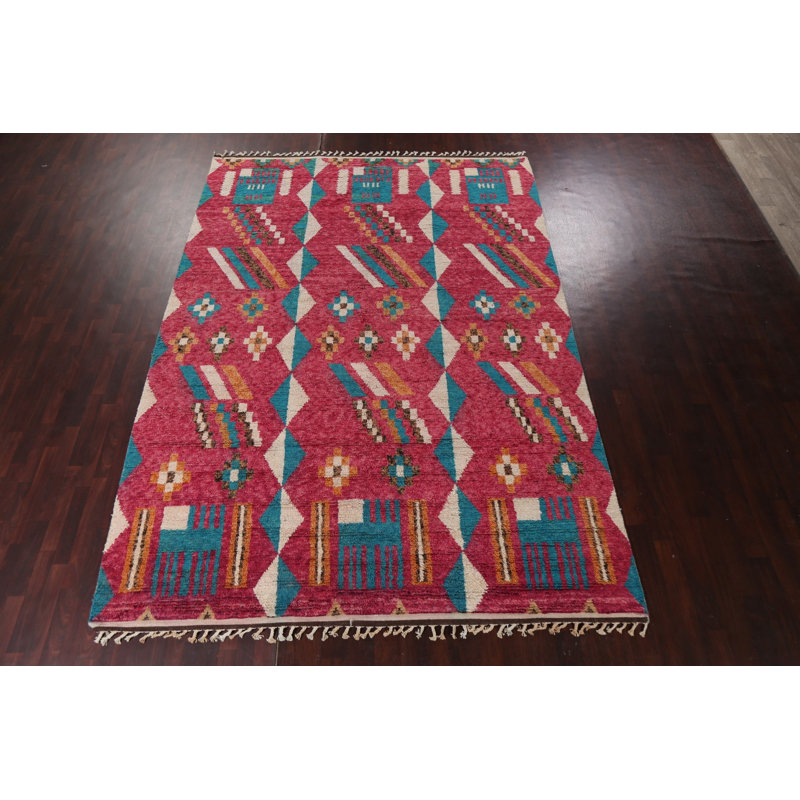 Tapis géométrique en laine marocain noué à la main 9 x 13