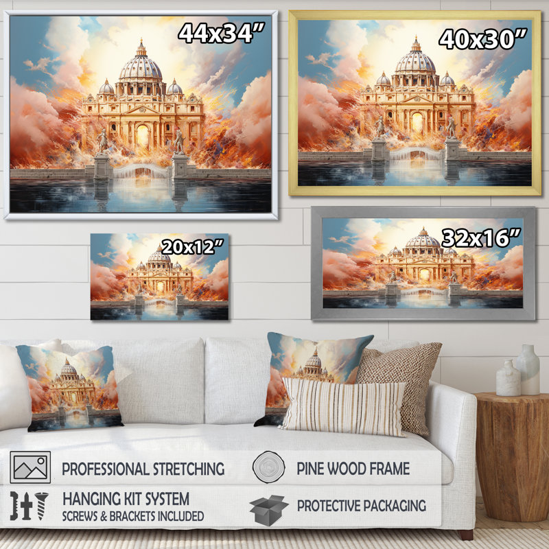 Portail de Saint-Pierre, portes nacrées sur toile, Cadre flottant blanc, H 16 po x l 32 po x P 1 po