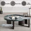 Élégante table basse avec finition ultrabrillante et fabrication en panneau de fibres à densité moyenne durable