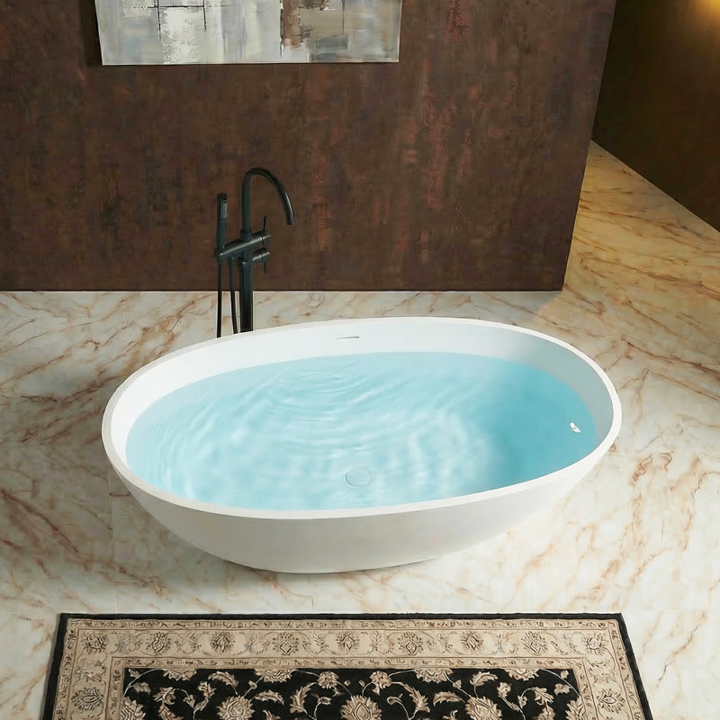 59" L x 30.71" W Freestanding Soaking Solid Surface Bathtub