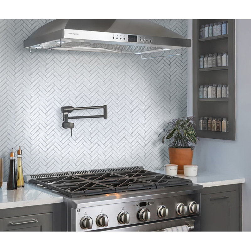 11"X 12.6" Herringbone Polished Glass Mosaic Tile, Ice White