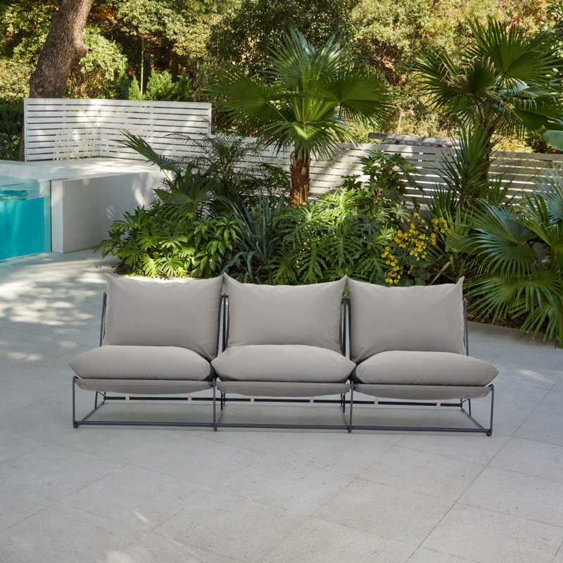 Dalvey 246cm Wide Rectangle Steel Patio Sofa with Cushions, Grey