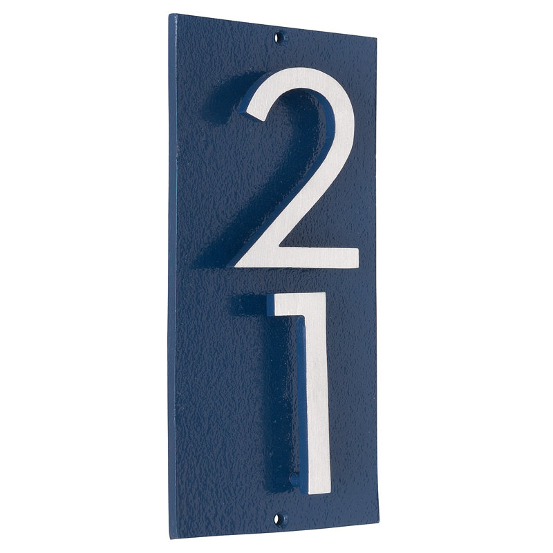 Plaque d'adresse murale flottante sur 1 ligne, Bleu mer, Nickel satiné deux tons, Oui