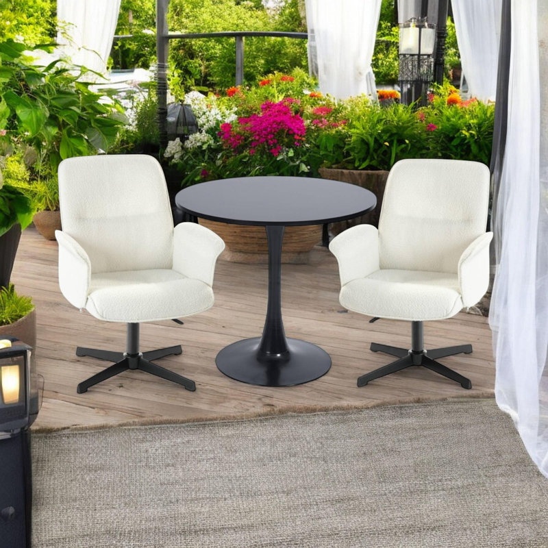 Modern Outdoor Patio Table and Chair Set with Adjustable Swivel Chairs, Black/Ivory