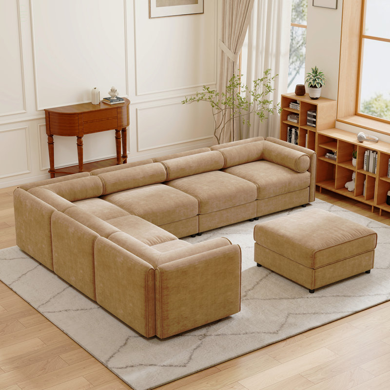 Canapé modulaire moderne 6 pièces avec rangement en chenille douce de style contemporain Cylindrica pour le salon