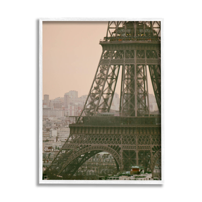 " Eiffel Tower Paris Skyline " by Carina Okula, 20" H x 16" W x 1.5" D, Coastal White Framed Giclee