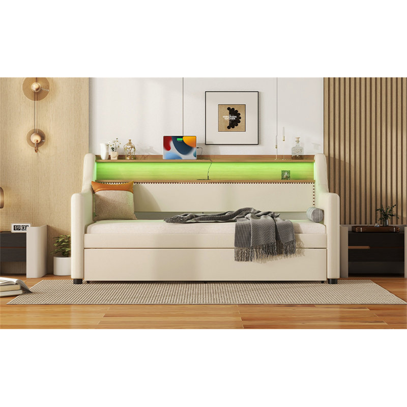 Twin Size Daybed With Trundle, Beige