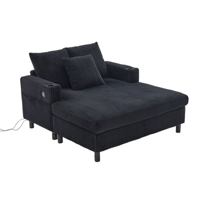 CozyAura Modern Corduroy Oversized Lounge Chaise with USB & Type-C Charging, RGB LED Lighting