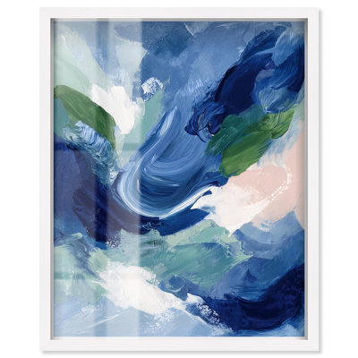 Swirls of Blue and Green IV Shadowbox Print Large Wall Decor by Art Remedy, White Frame, 30 x 36