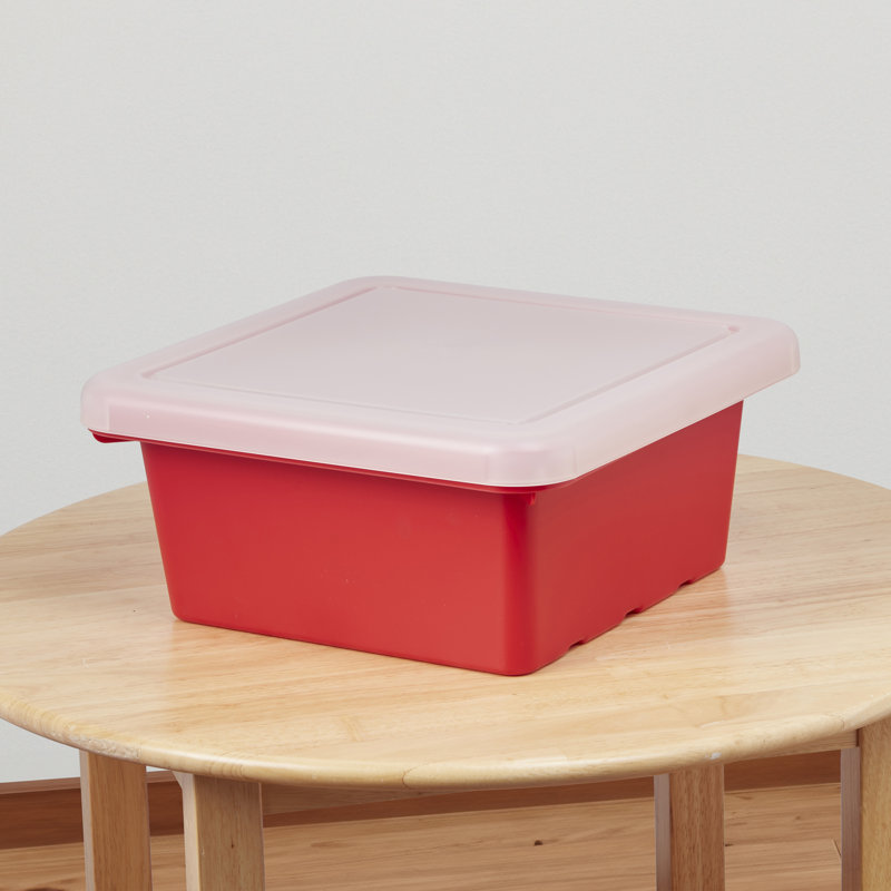ECR4Kids Stackable Square Bins with Non-Snap Lids, Multipurpose Organization, 4-Pack, Red