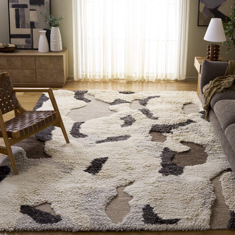 Tapis ivoire / gris en laine tissé à la main Casablanca / Imported Casablanca, Rectangle 8 pi x 10 pi