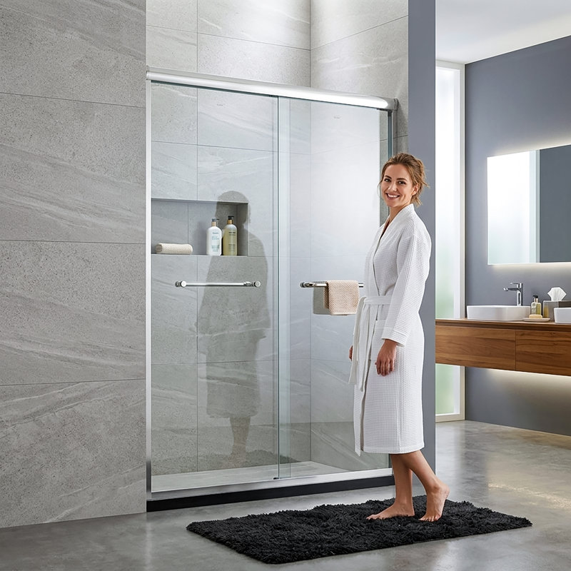 48" W x 72" H  Bright Chrome Sliding Shower Door Clear Glass