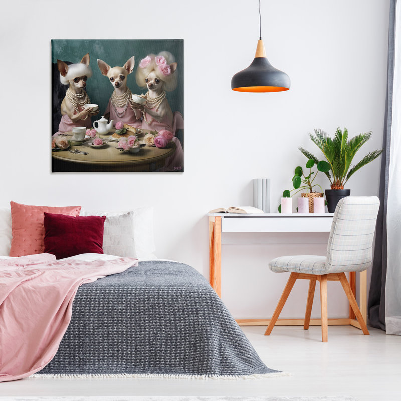"Chihuahua Tea Party" par RB sur toile, H 36 po x l 36 po