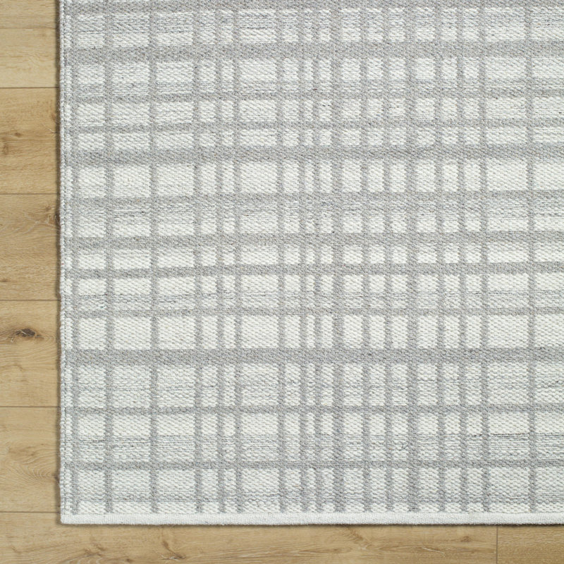 Lavande Plaid Wool Area Rug in Gray, Rectangle 6' x 9'