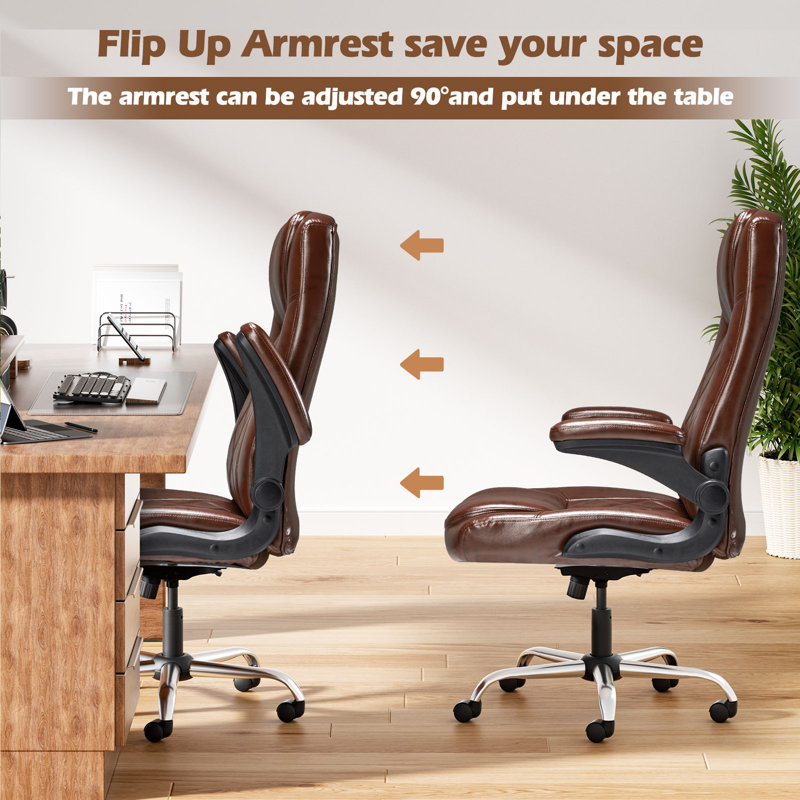 Fauteuil de direction ergonomique avec accoudoirs rabattables, Brun