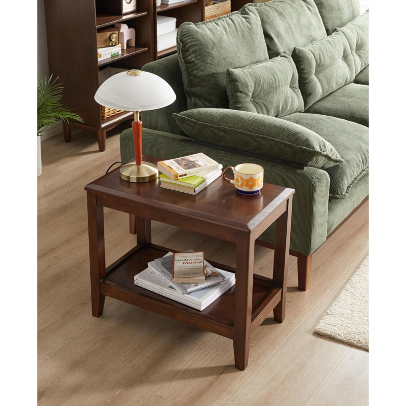 Table d'appoint 100% rustique en bois massif pour le salon, table de bout avec tablette de rangement, canapé à 2 niveaux pour le salon, support pour plante d'intérieur en bois d'hévéa