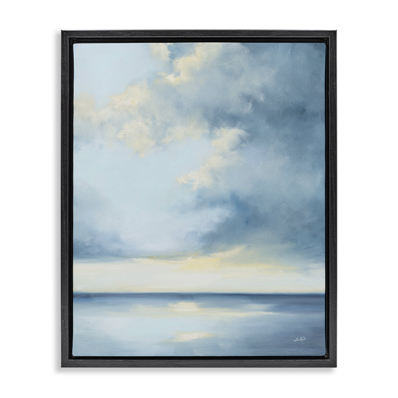 «Shimmering Sea Bright Floater Canvas» par Julia Purinton, Cadre flottant noir de jais, H 21 po x l 17 po