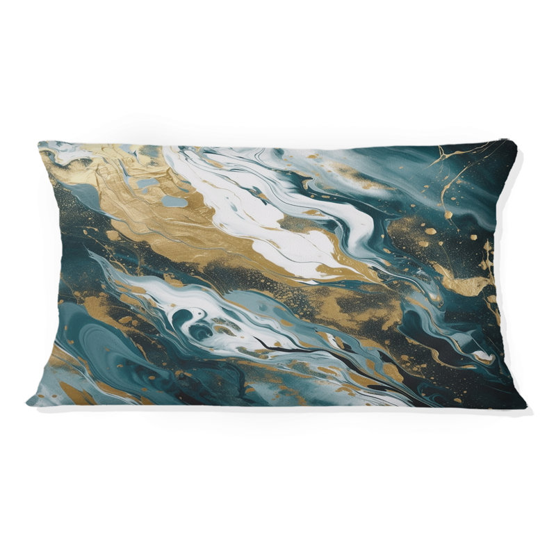 Blue and Gold Serene Cascade - Coussin décoratif imprimé abstrait