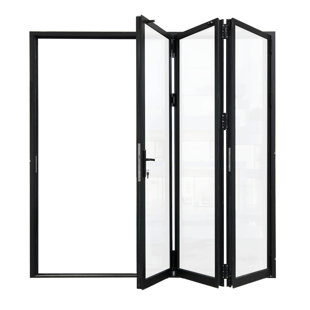Matte Black 3 panel Aluminum Folding Patio Door with Low-E tempered Glass and Lock Set （3+0）