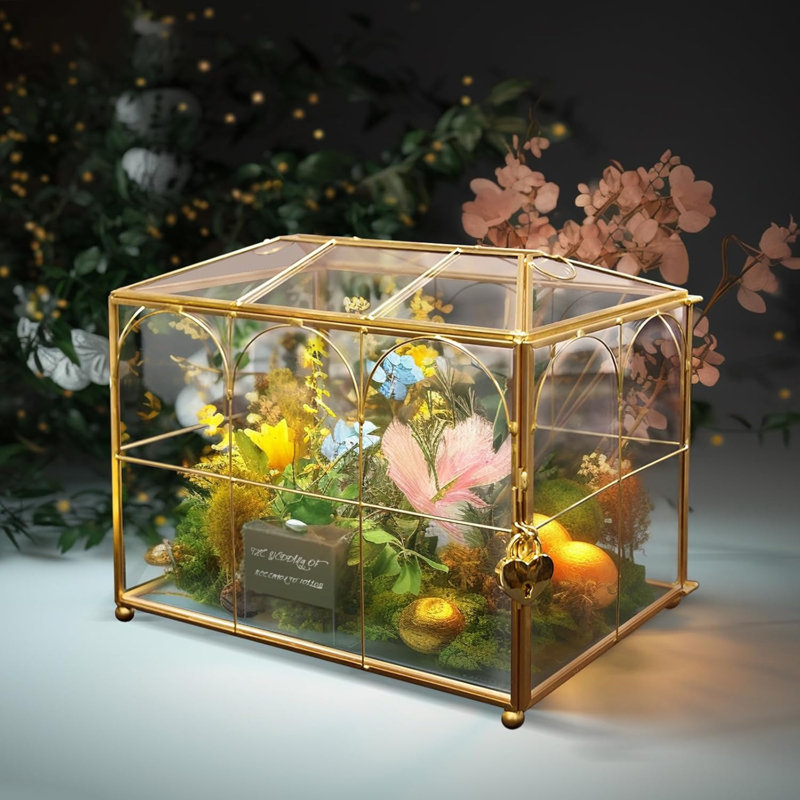 Terrarium en verre doré avec couvercle