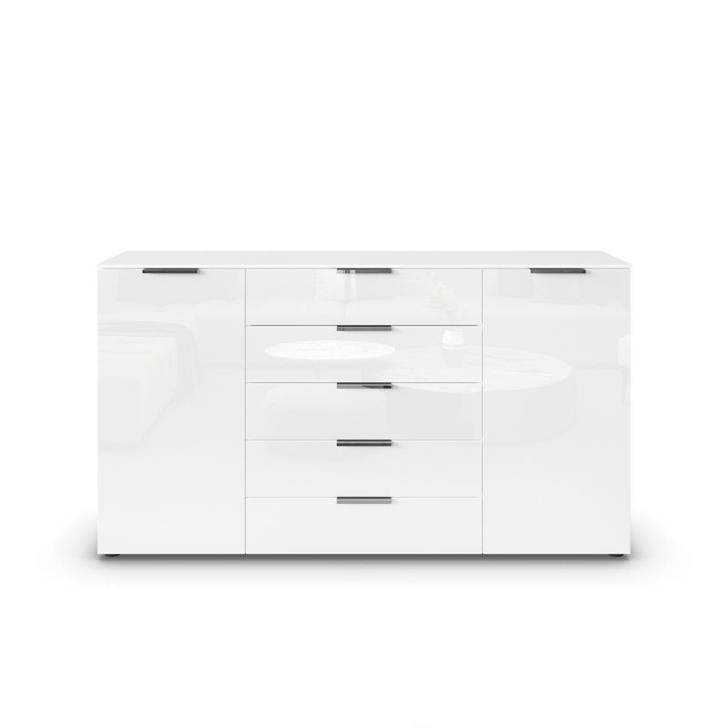 Flipp 5 - Drawer Chest of Drawers, Alpine White/White Glass/Chrome