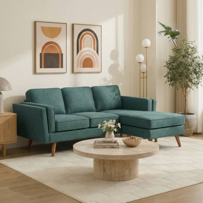 Havens 84'' Upholstered Reversible Sectional Sofa with Chaise, Movable Ottoman, Solid Wood Legs and Frame