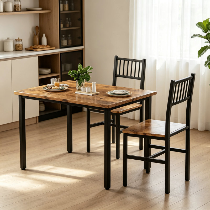 Ensemble de 3 tables de salle à manger pour 2 personnes, petite table de cuisine industrielle avec 2 chaises, ensemble de 2 tables de coin-repas en bois et ensemble de chaises, ensemble de table de salle à manger pour petits espaces, salle à manger, appartement