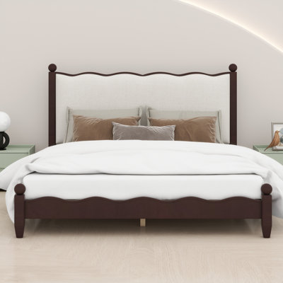Upholstered Headboard Wood Platform Bed with Strong Slat Support