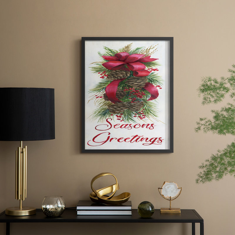 Seasons Greetings, reproduction encadrée - bois massif, H 30 po x l 24 po, Noir, noir, noir, noir