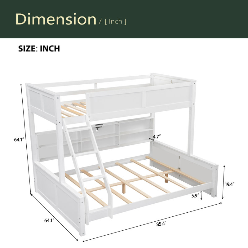 Lit superposé avec armoires de rangement et ports USB, Simple TG sur grand, Blanc antique