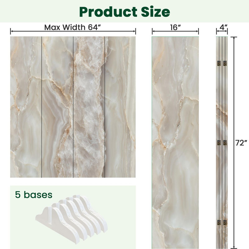 Paravent 4 panneaux à cloison pliable Royal Elegant Beige White Marble Natural, H 71 po x l 64 po x P 1 po, 4