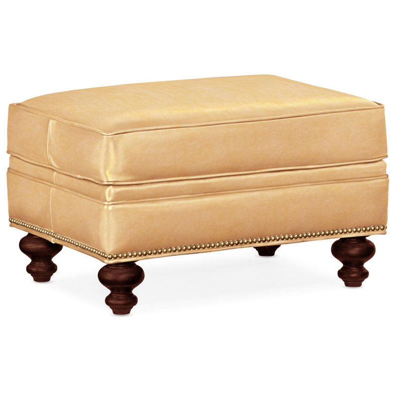 West Ottoman, French Natural, Mahogany, Aline Light Gray Stonewash Genuine Leather