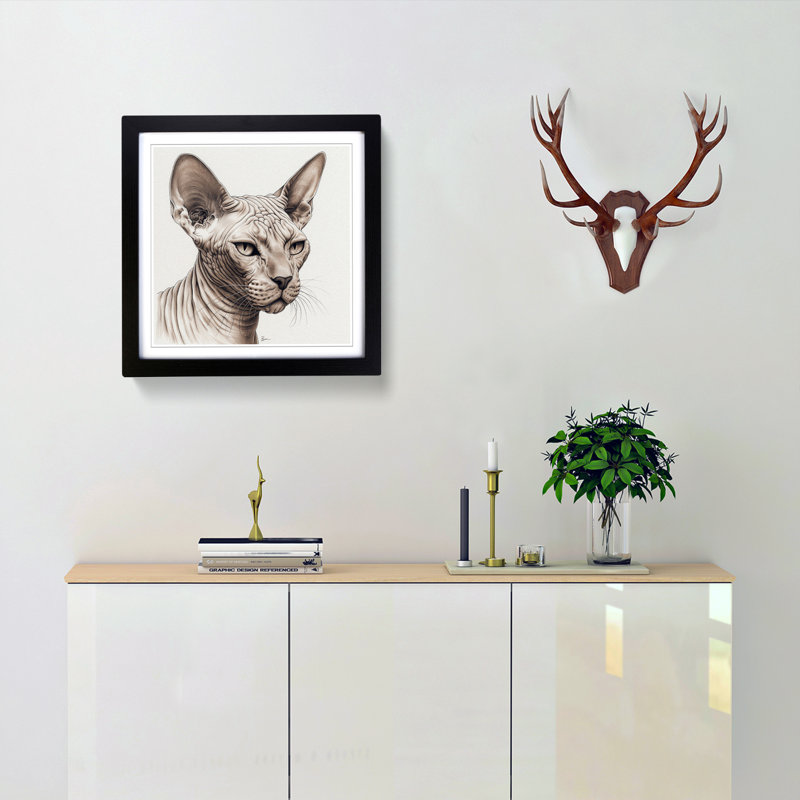 Sphynx Cat Drawing No.1 - Framed Print, Black