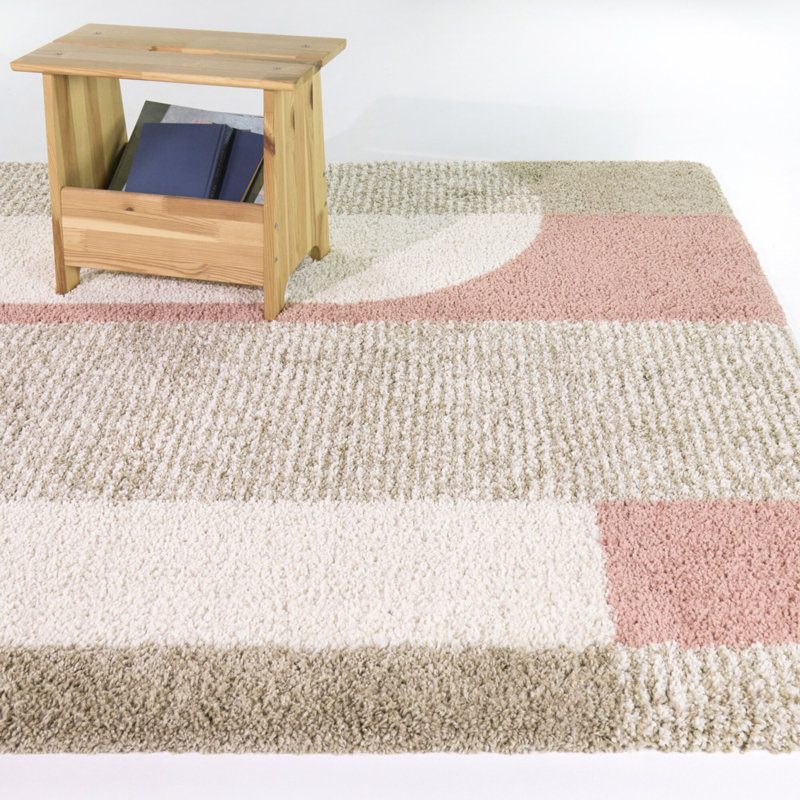 Tapis rose à motif géométrique abstrait Belle, 5 pi 3 po x 7 pi