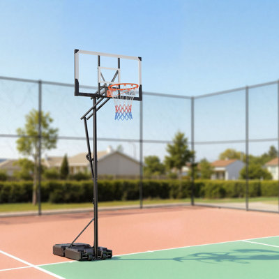 Portable Basketball Stand, 5.25 to 10 ft Height Adjustment Basketball Hoop & Goal, Portable Basketballs Hoop with 48 inch PC Backboard & Wheels for Kids, Teens, Adults in Driveways, Pools