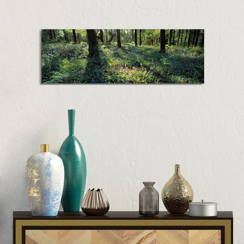 Bluebells Growing In A Forest, Exe Valley, Devon, England - Wrapped Canvas Panoramic Print