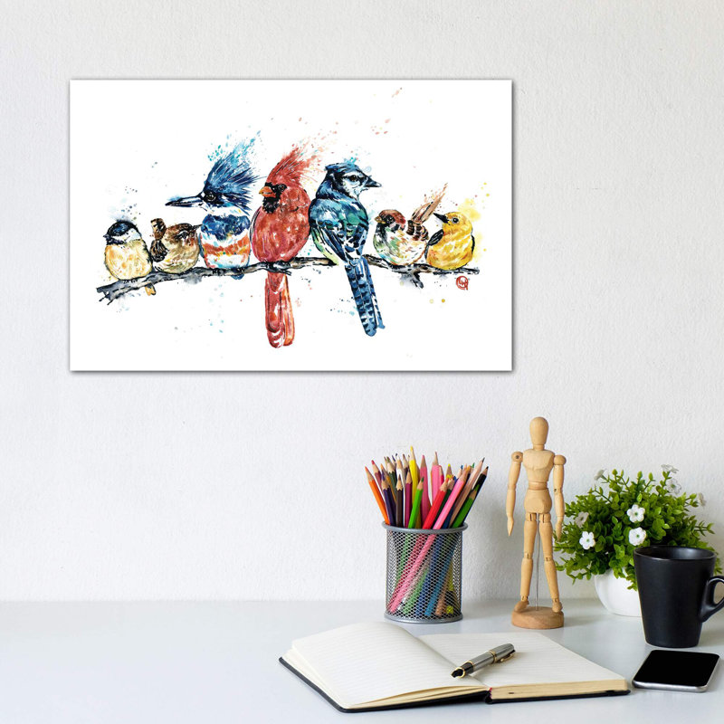 «Birds on a Branch» par Lisa Whitehouse - impression d'art graphique, Pas de tapis, Toile tendue