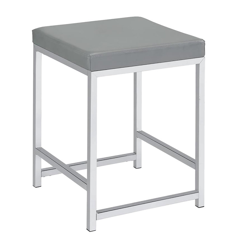 Tabouret de coiffeuse moderne sans dossier gris avec siège carré en mousse et base rembourrée élégante, Gris clair