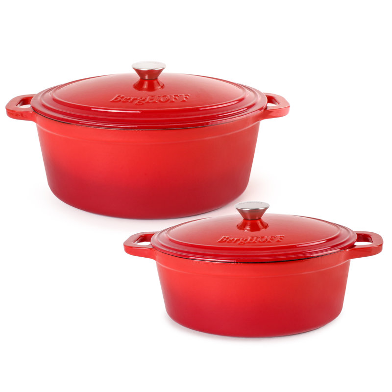 Neo Red Enameled Cast Iron Oval Dutch Oven Set, 5qt & 7qt