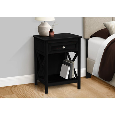 Table transitionnelle 2 avec placage noir, tiroir de rangement et tablette pour la chambre à coucher