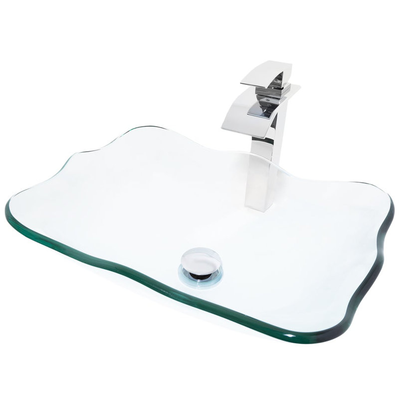 Novatto 15'' Glass Bathroom Sink with Faucet, Chorme