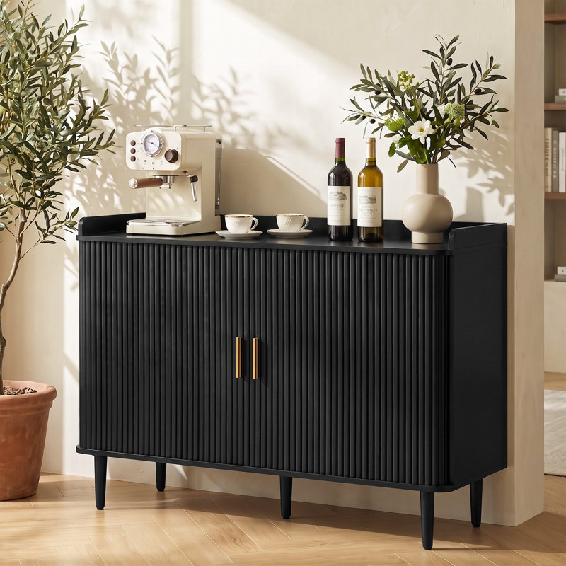 Meuble-bar à vin de 117 cm avec rangement, Noir
