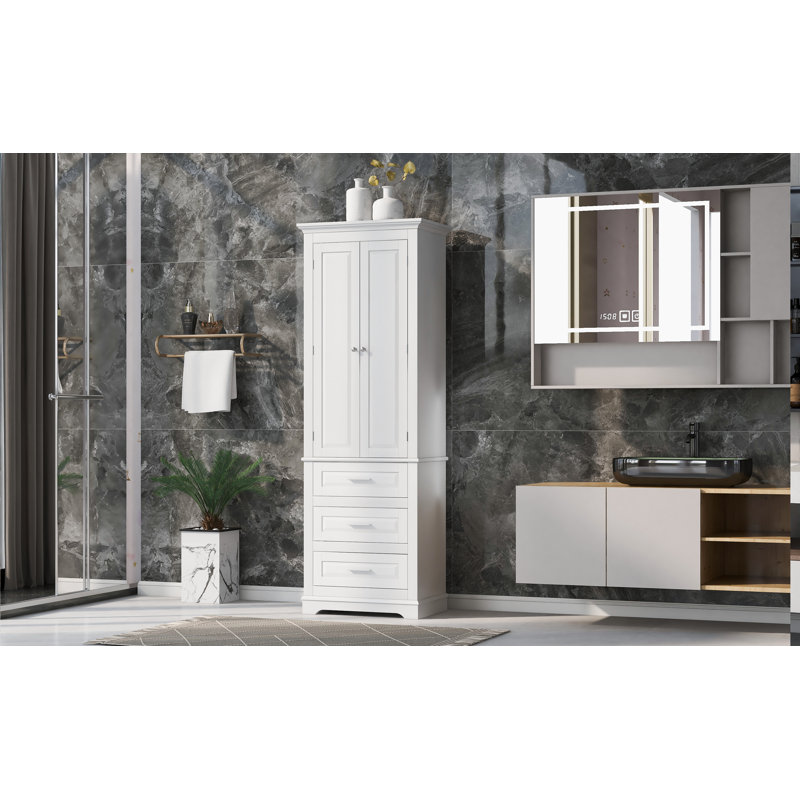 Armoire de rangement haute avec trois tiroirs pour salle de bain / bureau, blanc, buffet, Blanc